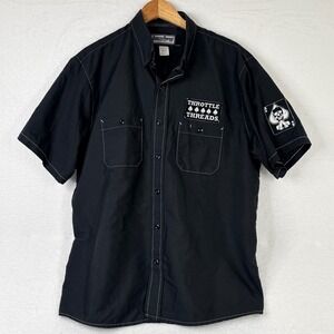 Throttle Threads Kustom Shopwear Work Shirt XL Black Skull Ace Patch Y2K Moto